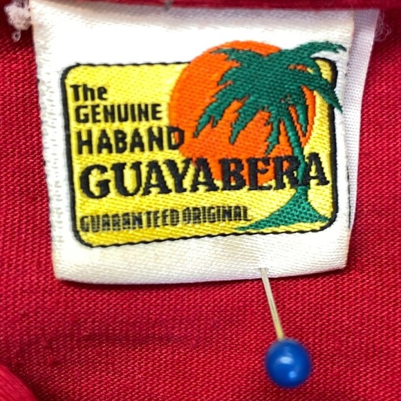 Haband Guayabera Shirt Mens XL Red Short Sleeve Embroidered Button Down Cuban - Picture 3 of 7